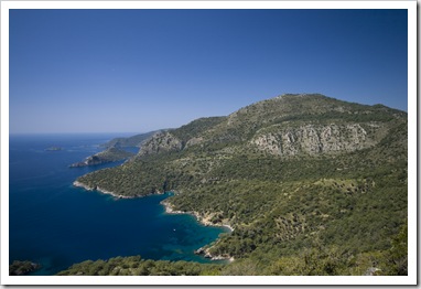 View north from the Lycian Way (the inlet before the large peninsula is where we ended up the first time)