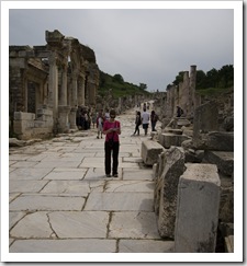 Lisa figuring out the ruins at Ephesus