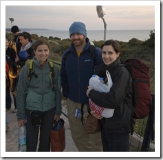 Lisa, ET and Sally at the bus drop off on Anzac Day eve