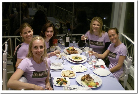 The girls having dinner (left to right): Andrea, Lisa, Sally, Sarah and Tanja