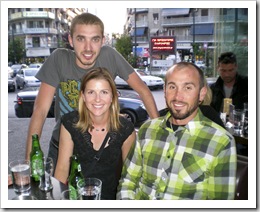 Jim, Lisa and Sam having a few beers in the Pangrati area of Athens