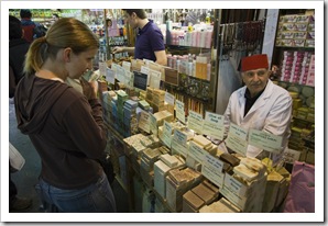 Lisa smelling soap in the Spice Bazaar