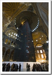 Scaffolding inside the main dome of Aya Sofya