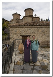 Sally and Lisa dressed appropriately at Moni Varlaam