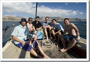 The bucks on the boat for the afternoon (left to right): Sam, ET, Greg, Pete, Tariq and Squino