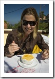 Lisa enjoying yoghurt and honey for breakfast in Pelekas