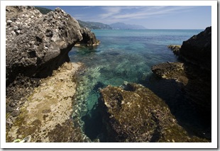 Tide pools at the northern end of Glyfada Beach