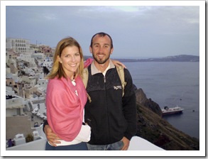 Sam and Lisa at dinner in Fira