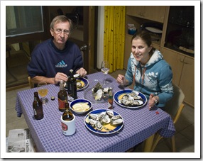 John (with his eyes shut!) and Lisa enjoying oysters for dinner