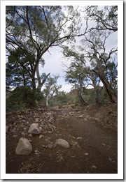 The hiking trail along the dry bed of Wilcolo Creek