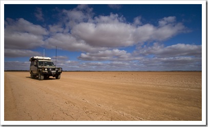 Driving across Fogarty's Claypan on the way to Dalhousie Springs