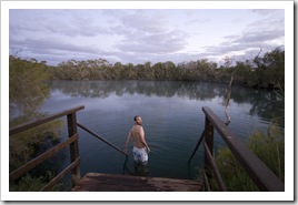 Sam taking a morning dip at Dalhousie Springs