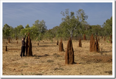 Lisa in a termite mound field in Mataranka