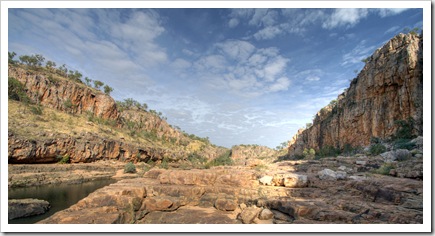 Walking between Katherine Gorge's first and second gorges