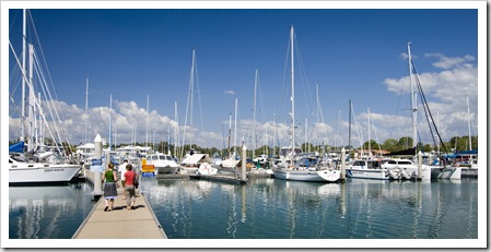 Bob, Lisa and Cathy walking around Cullen Bay harbor