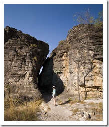 Lisa walking through one of the sandstone crevices along the Bardedjilidji Walk