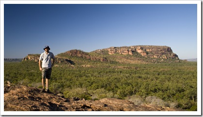 Sam in front of the Arnhem Land escarpment at Burrunggui