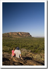 Sam and Lisa in front of the Arnhem Land escarpment at Burrunggui