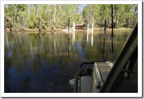 Sam driving across one of the water crossings into Twin Falls