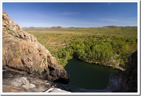 The Gunlom plunge pool from the top of the waterfall