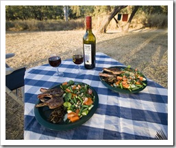 Lamb chops and salad for dinner at Victora River in Gregory National Park (for Tom Brown)