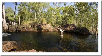 Sam about to dive into one of the pools at Buley Rockhole