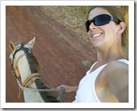 Lisa's self-portrait riding Oro back to the barn