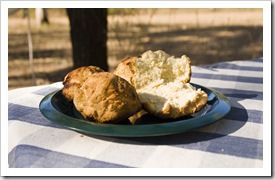 Damper scones at our campsite on Drysdale Station