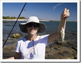 Lisa and a small reef fish at McGowan's Island