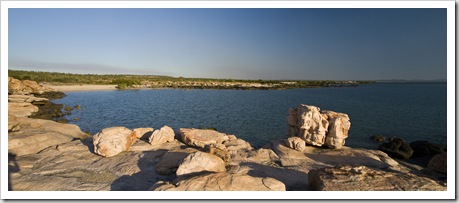 The rocks and beach at McGowan's Island