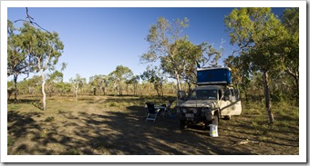 Our campsite behind the sand dunes north of Pago