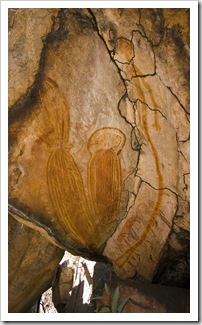 Aboriginal art on the rocks near our campsite at King Edward River