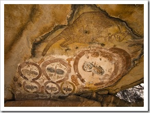 Aboriginal art on the rocks near our campsite at King Edward River