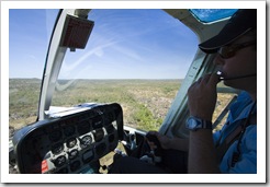 Cockpit view in our helicopter at Mitchell Falls