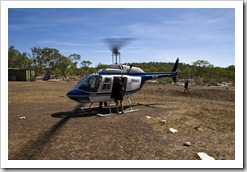 Disembarking the helicopter at the Mitchell Falls base