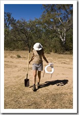 Lisa returning from her favorite spot at our campsite next to the Gibb River