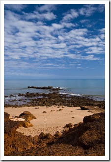 Sam fishing off the rocks at James Price Point