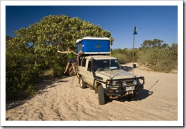 Lisa and The Tank at our campsite at Middle Lagoon