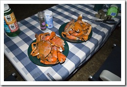 Our dinner of mud crabs after a successful afternoon of spearing
