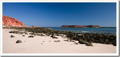 The white sandy beach at Cape Leveque with Leveque Island on the right