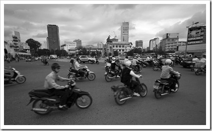 A myriad of scooters in front of Ben Tanh Market
