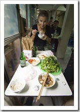 Lisa enjoying lunch at Bung Cha Hang Manh