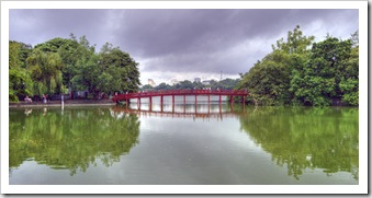 The brige to Ngoc Son Temple across Hoan Kiem Lake in central Hanoi