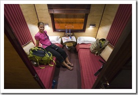 Lisa in our train cabin on the way from Hanoi to Lao Cai