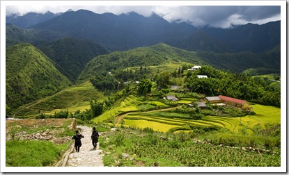 Walking with our H'Mong guides down the trail to Cat Cat Village