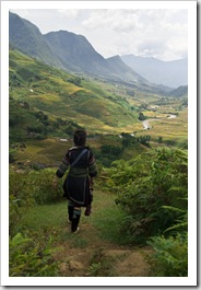 Mi leading the charge down to Lao Chai Village