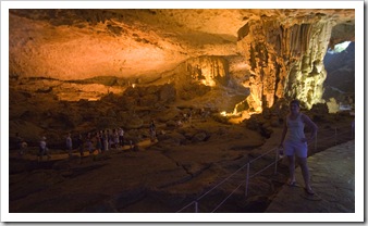 Lisa in Hang Thien Cung cave in one of the islands of Halong Bay