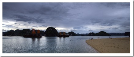 One of the few islands with a sandy beach in Halong Bay