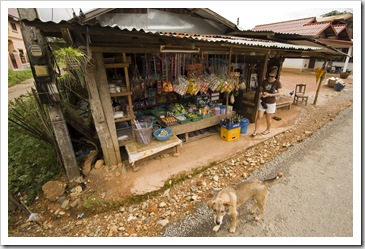 Lisa buying some banana chips in Vang Vieng