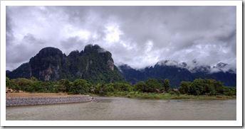View of the limestone mountains around Vang Vieng